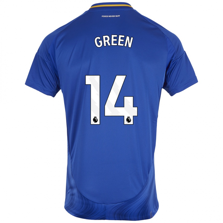 Hombre Camiseta Josie Green #14 Azul Blanco 1ª Equipación 2024/25 La Camisa Perú