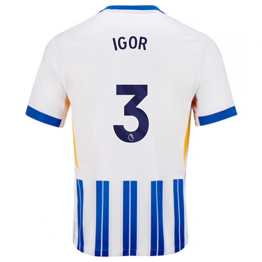 Hombre Camiseta Igor #3 Blanco Azul Rayas 1ª Equipación 2024/25 La Camisa Perú