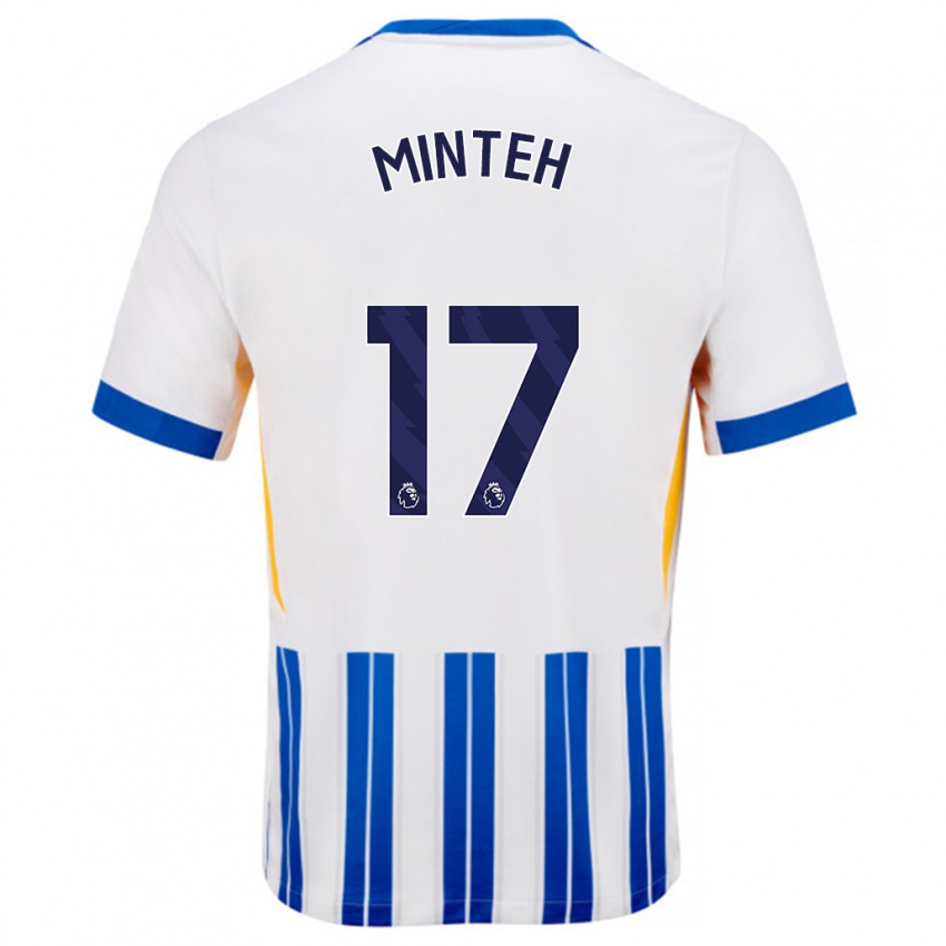 Hombre Camiseta Yankuba Minteh #17 Blanco Azul Rayas 1ª Equipación 2024/25 La Camisa Perú