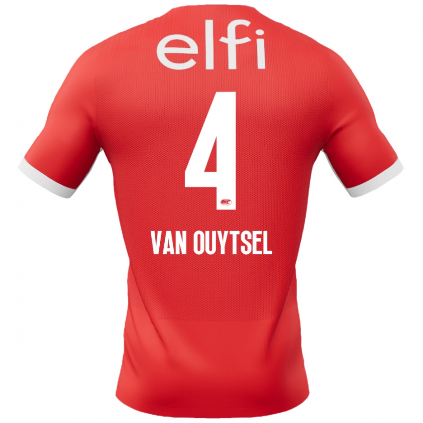 Hombre Camiseta Kevin Van Ouytsel #4 Rojo Blanco 1ª Equipación 2024/25 La Camisa Perú