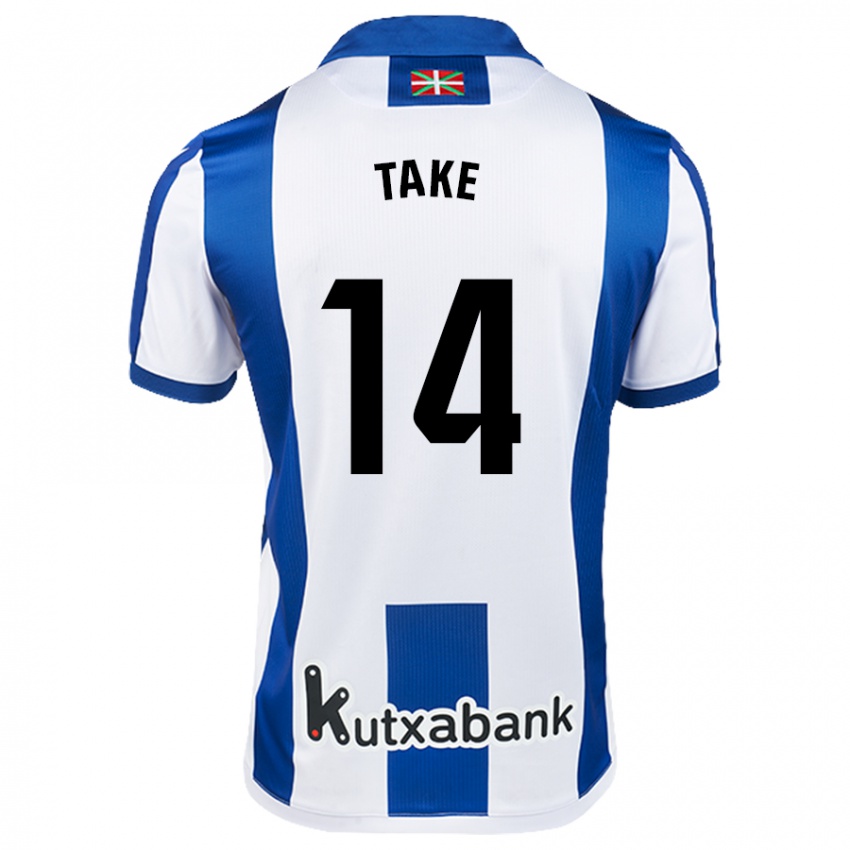 Hombre Camiseta Takefusa Kubo #14 Blanco Azul 1ª Equipación 2024/25 La Camisa Perú