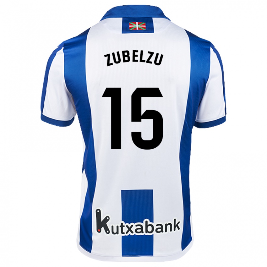 Hombre Camiseta Julen Zubelzu #15 Blanco Azul 1ª Equipación 2024/25 La Camisa Perú