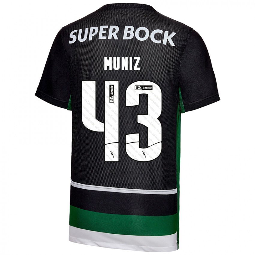 Hombre Camiseta João Muniz #43 Negro Blanco Verde 1ª Equipación 2024/25 La Camisa Perú