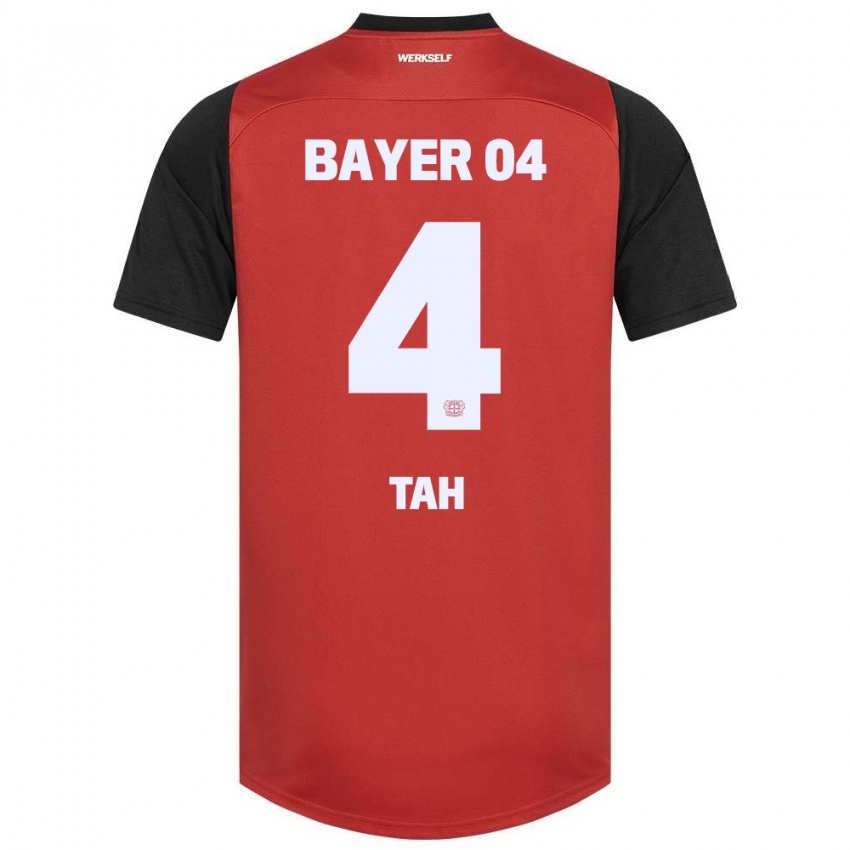 Hombre Camiseta Jonathan Tah #4 Rojo Negro 1ª Equipación 2024/25 La Camisa Perú