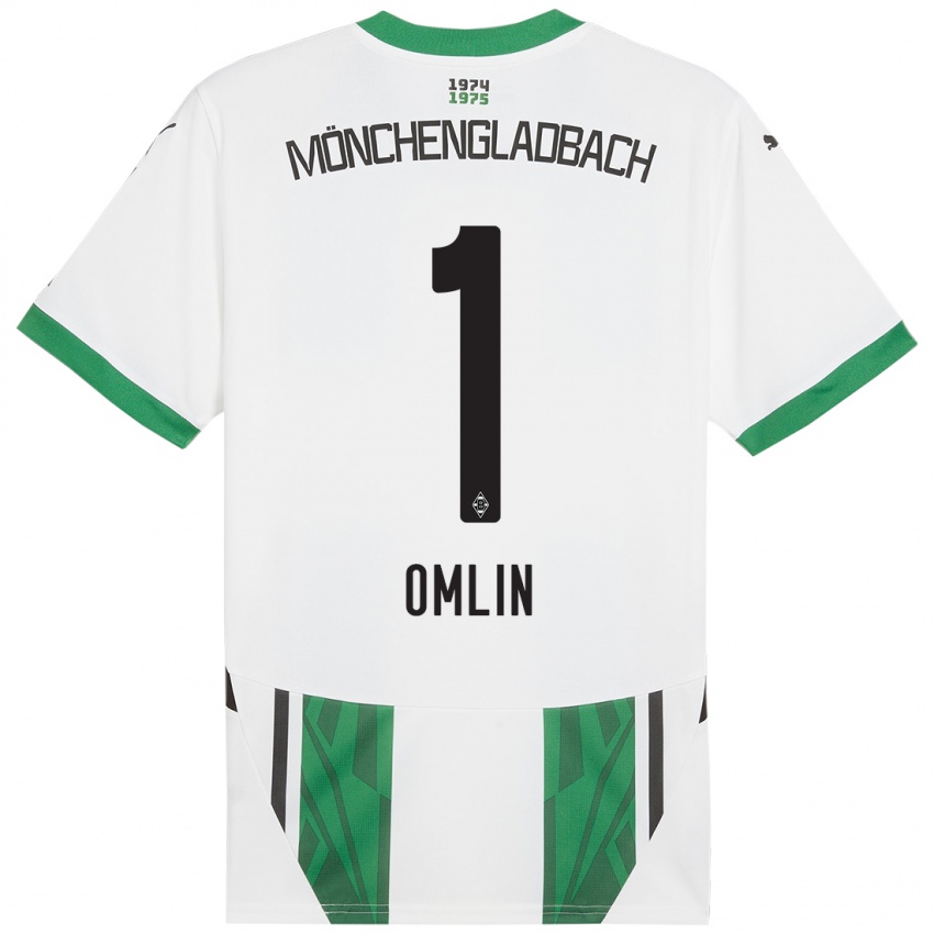 Hombre Camiseta Jonas Omlin #1 Blanco Verde 1ª Equipación 2024/25 La Camisa Perú