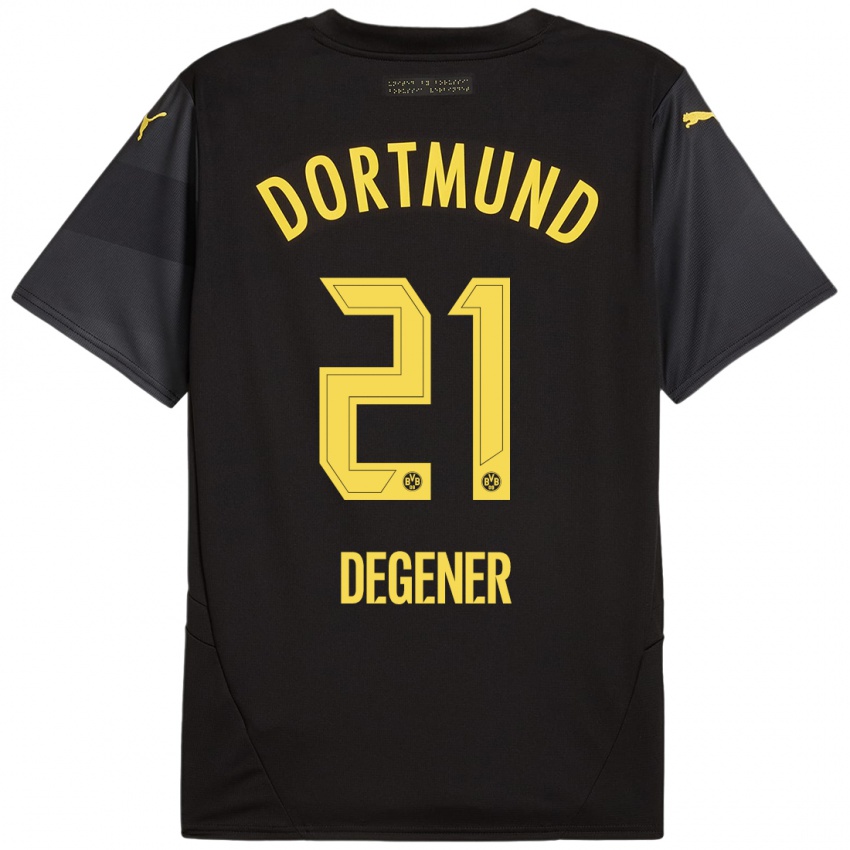 Hombre Camiseta Tim Degener #21 Negro Amarillo 2ª Equipación 2024/25 La Camisa Perú