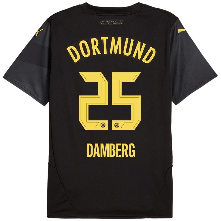 Hombre Camiseta Niclas Damberg #25 Negro Amarillo 2ª Equipación 2024/25 La Camisa Perú