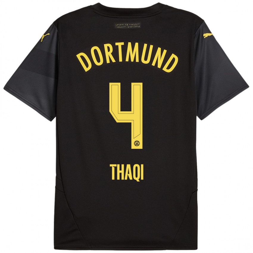 Hombre Camiseta Albin Thaqi #4 Negro Amarillo 2ª Equipación 2024/25 La Camisa Perú