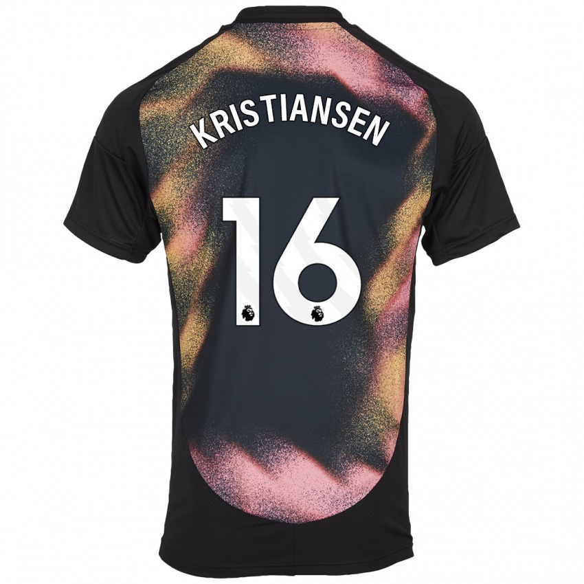 Hombre Camiseta Victor Kristiansen #16 Negro Blanco 2ª Equipación 2024/25 La Camisa Perú