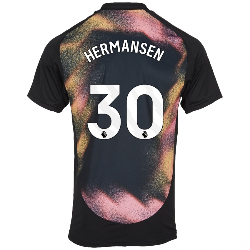 Hombre Camiseta Mads Hermansen #30 Negro Blanco 2ª Equipación 2024/25 La Camisa Perú