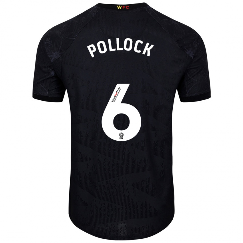 Hombre Camiseta Mattie Pollock #6 Negro Blanco 2ª Equipación 2024/25 La Camisa Perú