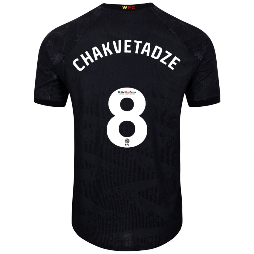 Hombre Camiseta Giorgi Chakvetadze #8 Negro Blanco 2ª Equipación 2024/25 La Camisa Perú