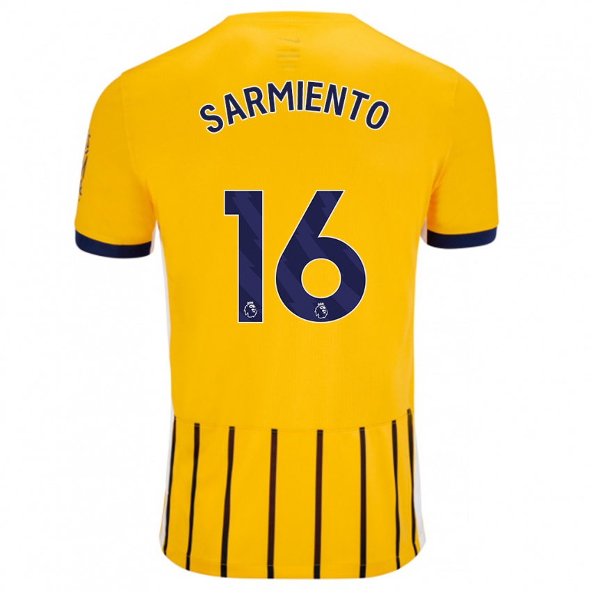 Hombre Camiseta Jeremy Sarmiento #16 Dorado Azul Rayas 2ª Equipación 2024/25 La Camisa Perú