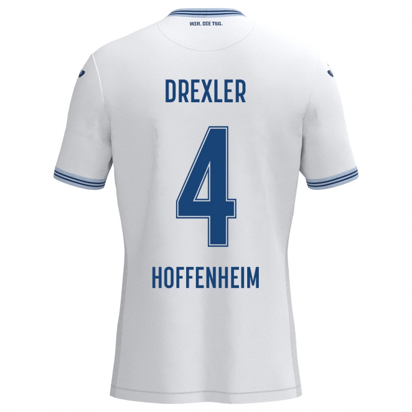 Hombre Camiseta Tim Drexler #4 Blanco Azul 2ª Equipación 2024/25 La Camisa Perú