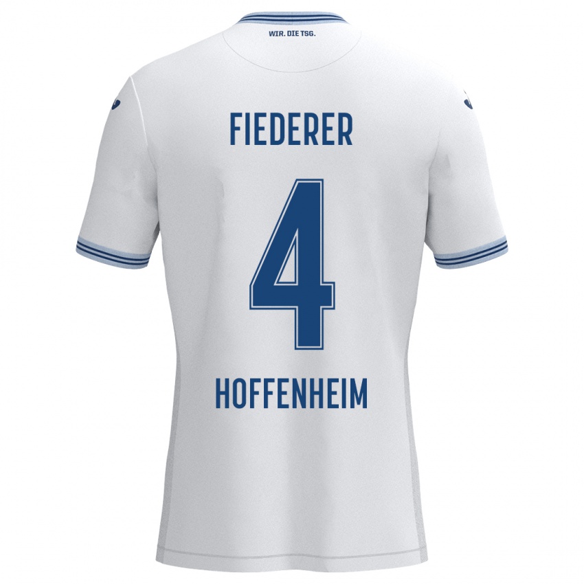 Hombre Camiseta Tom Fiederer #4 Blanco Azul 2ª Equipación 2024/25 La Camisa Perú