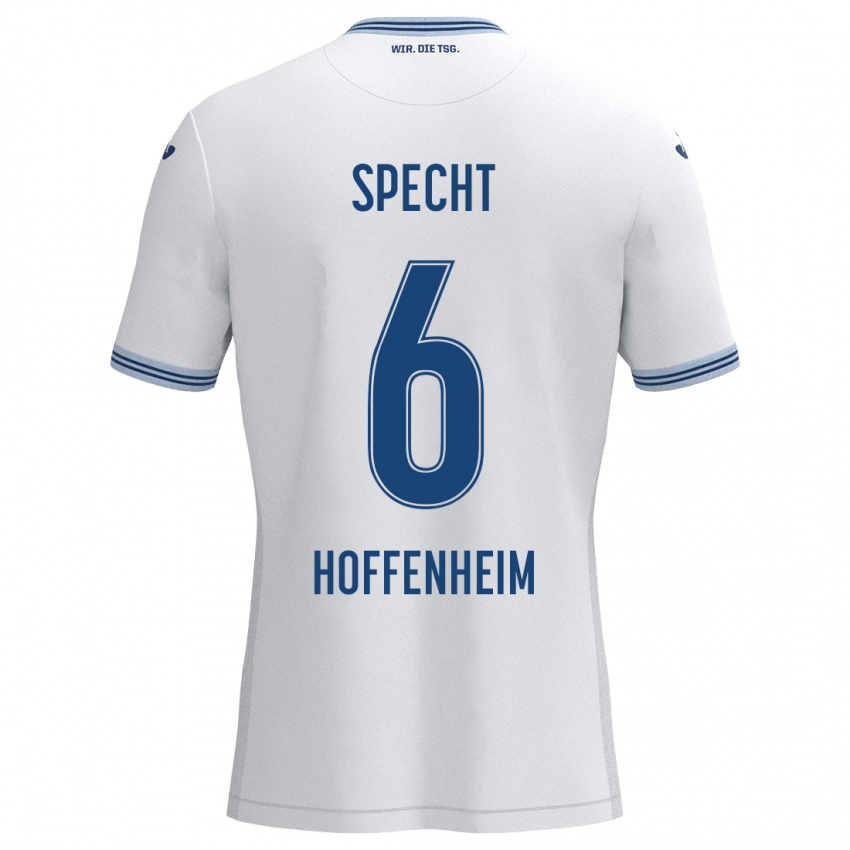 Hombre Camiseta Michaela Specht #6 Blanco Azul 2ª Equipación 2024/25 La Camisa Perú