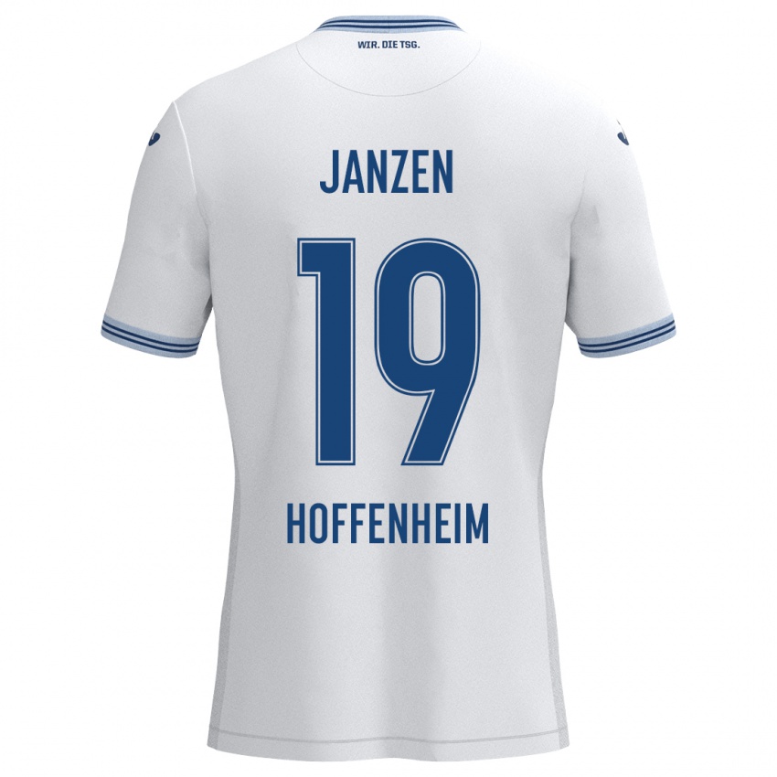 Hombre Camiseta Mathilde Janzen #19 Blanco Azul 2ª Equipación 2024/25 La Camisa Perú