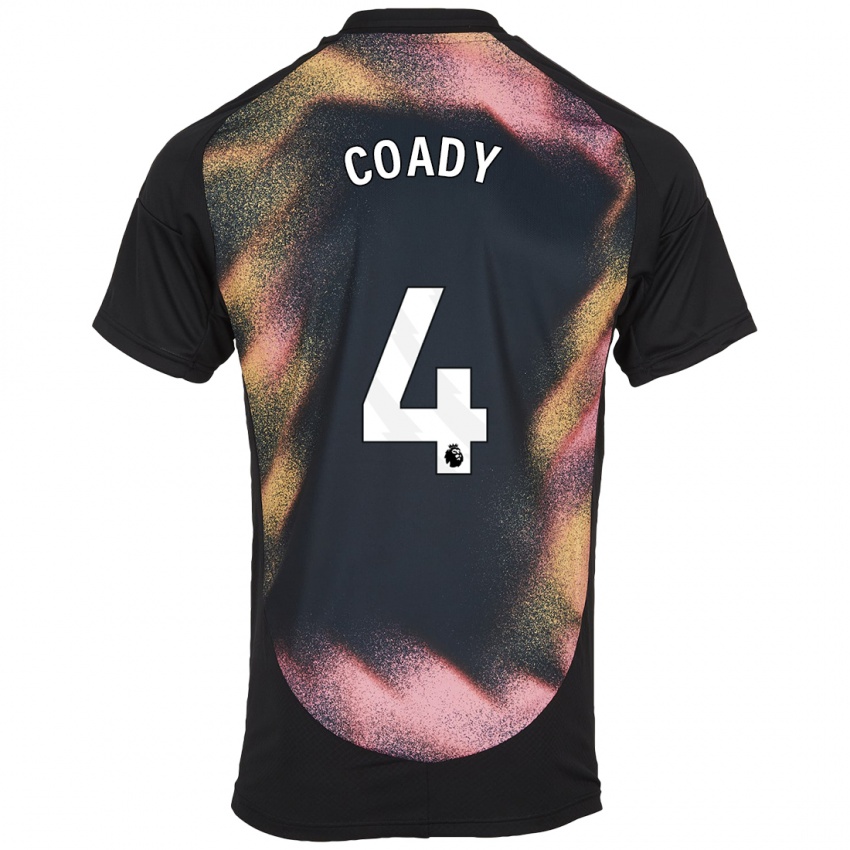 Mujer Camiseta Conor Coady #4 Negro Blanco 2ª Equipación 2024/25 La Camisa Perú