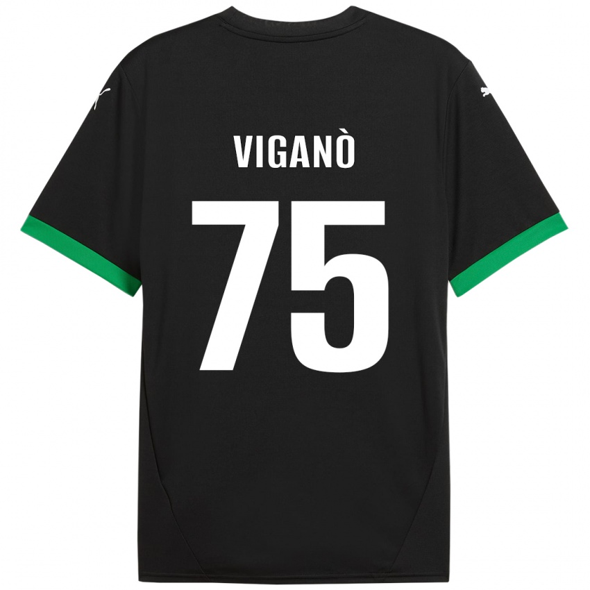 Niño Camiseta Lorenzo Viganò #75 Negro Verde Oscuro 1ª Equipación 2024/25 La Camisa Perú