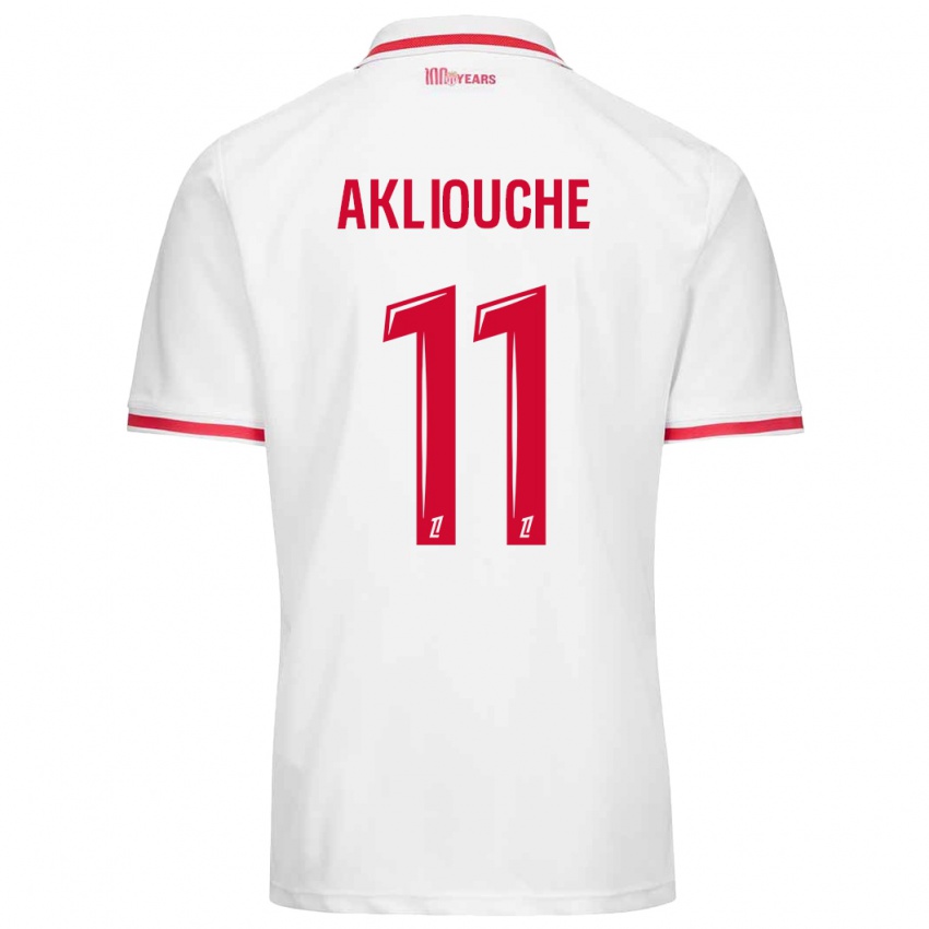 Niño Camiseta Maghnes Akliouche #11 Blanco Rojo 1ª Equipación 2024/25 La Camisa Perú