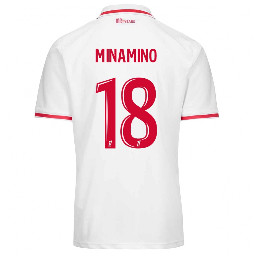 Niño Camiseta Takumi Minamino #18 Blanco Rojo 1ª Equipación 2024/25 La Camisa Perú