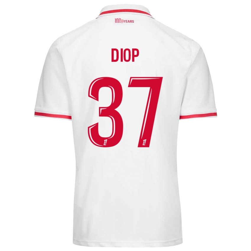 Niño Camiseta Edan Diop #37 Blanco Rojo 1ª Equipación 2024/25 La Camisa Perú