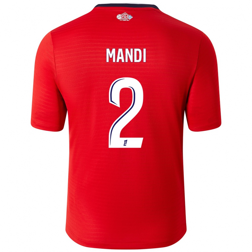 Niño Camiseta Aïssa Mandi #2 Rojo Blanco 1ª Equipación 2024/25 La Camisa Perú