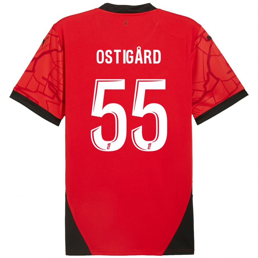 Niño Camiseta Leo Ostigard #55 Rojo Negro 1ª Equipación 2024/25 La Camisa Perú