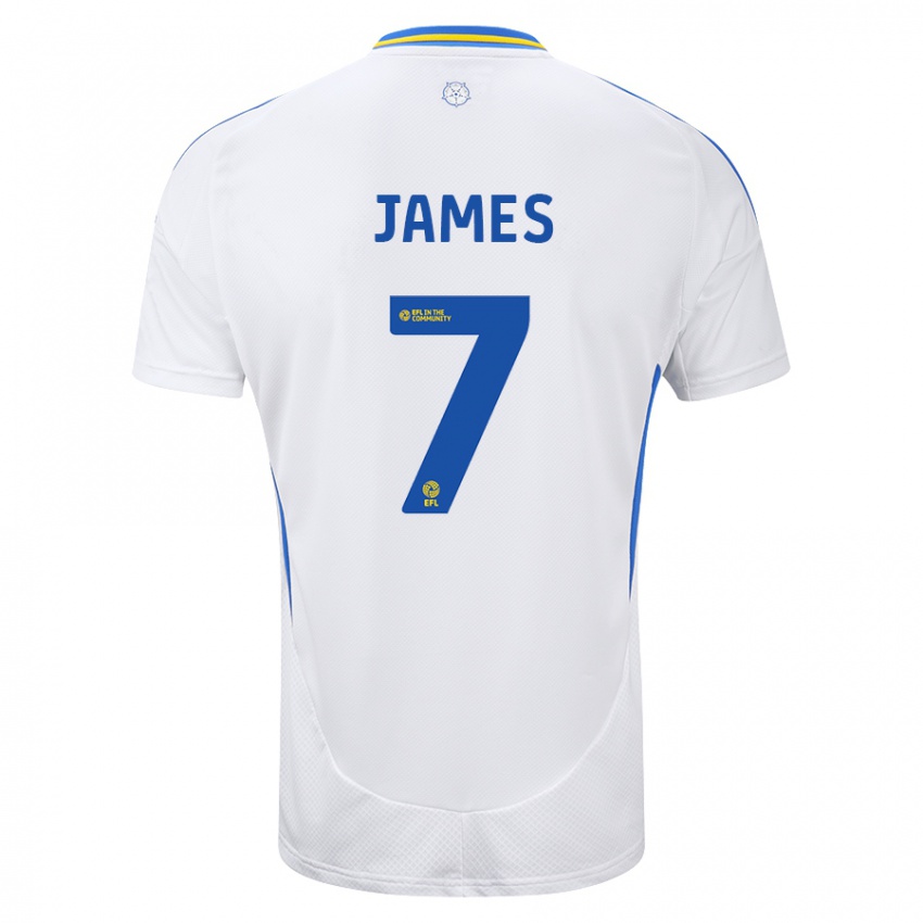 Niño Camiseta Daniel James #7 Blanco Azul 1ª Equipación 2024/25 La Camisa Perú