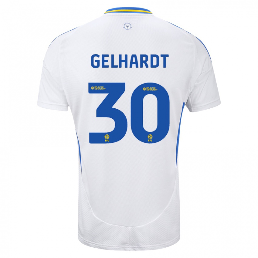 Niño Camiseta Joe Gelhardt #30 Blanco Azul 1ª Equipación 2024/25 La Camisa Perú