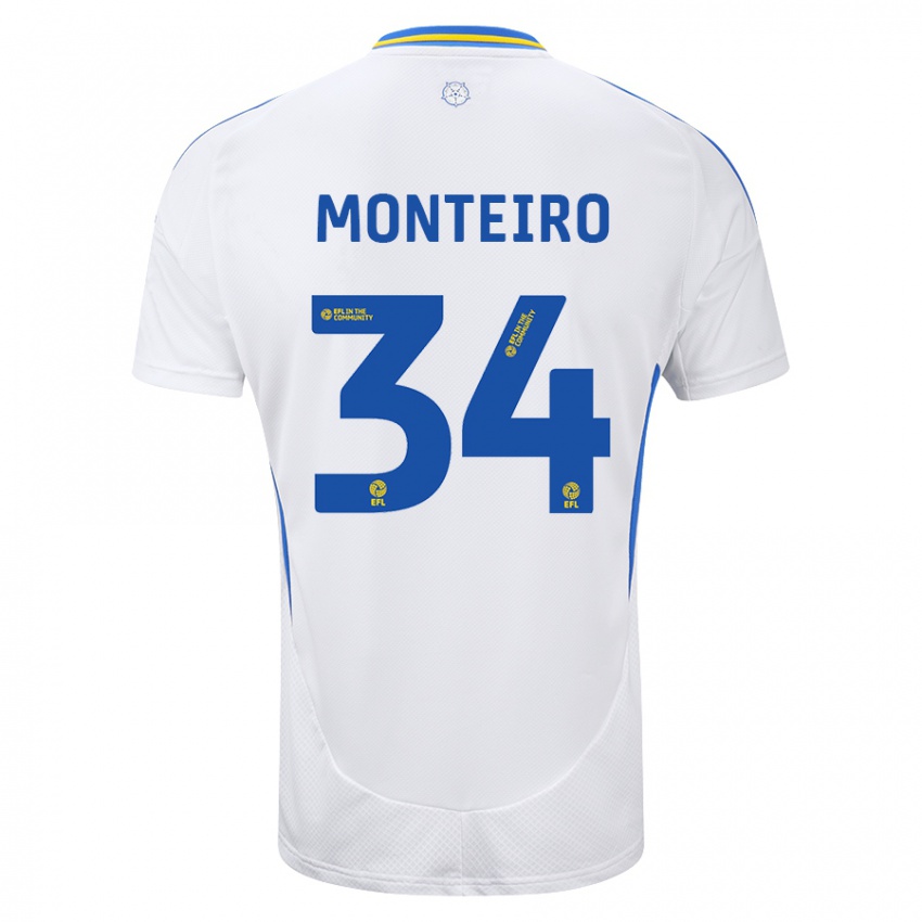 Niño Camiseta Diogo Monteiro #34 Blanco Azul 1ª Equipación 2024/25 La Camisa Perú