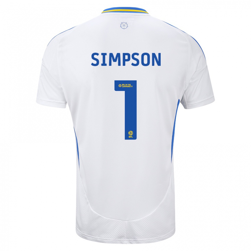 Niño Camiseta Carrie Simpson #1 Blanco Azul 1ª Equipación 2024/25 La Camisa Perú