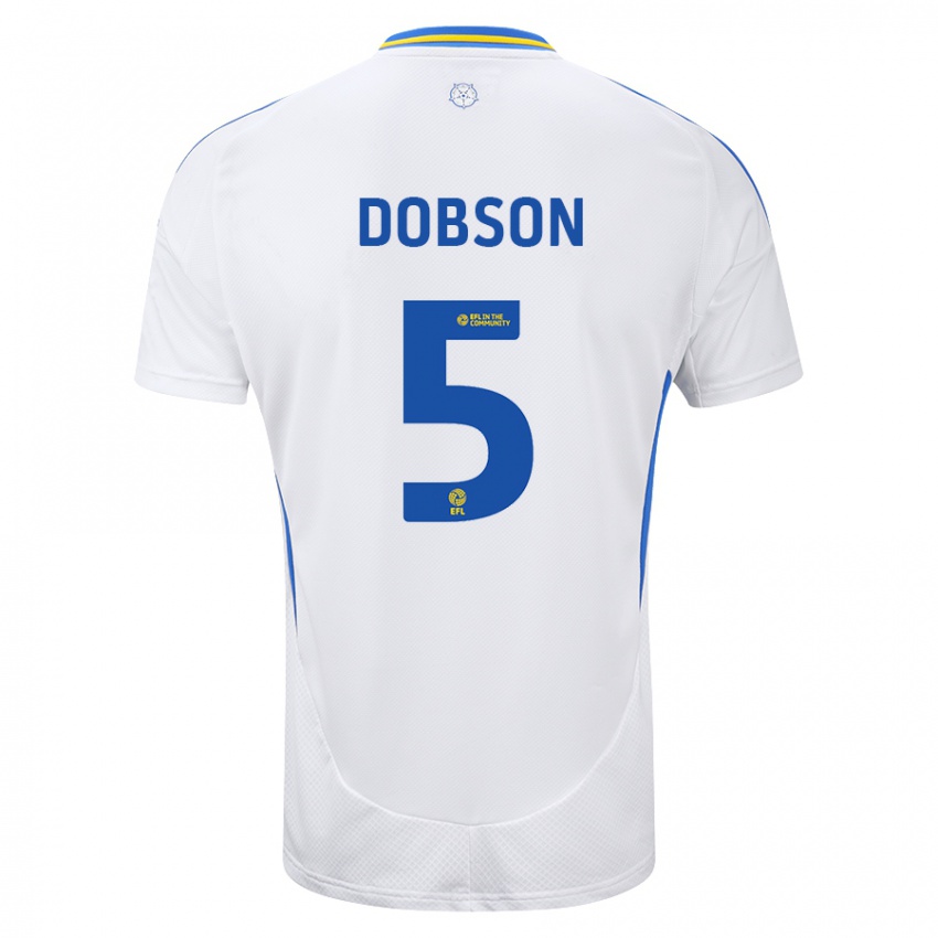 Niño Camiseta Ellie Dobson #5 Blanco Azul 1ª Equipación 2024/25 La Camisa Perú