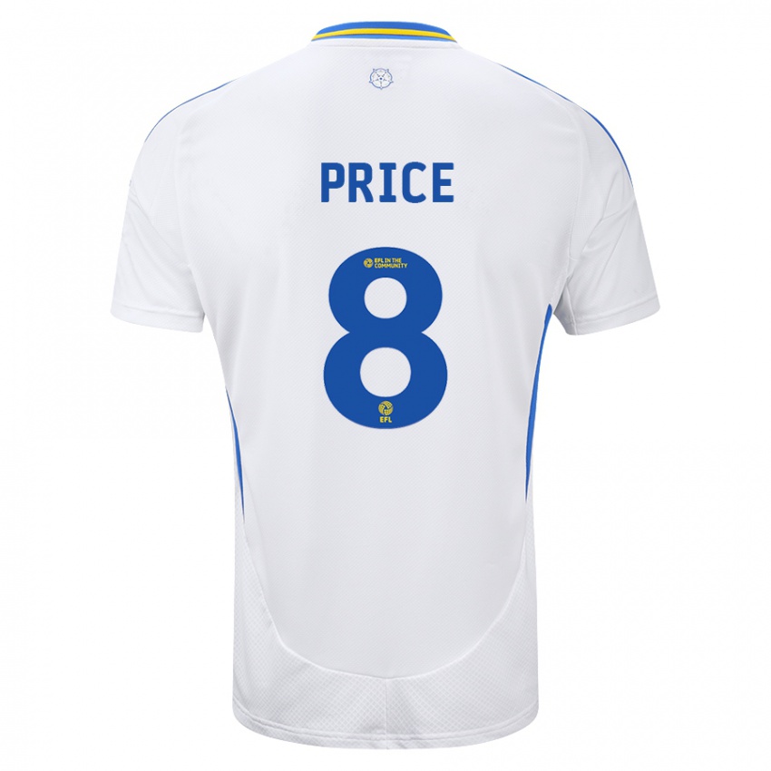 Niño Camiseta Leoni Price #8 Blanco Azul 1ª Equipación 2024/25 La Camisa Perú