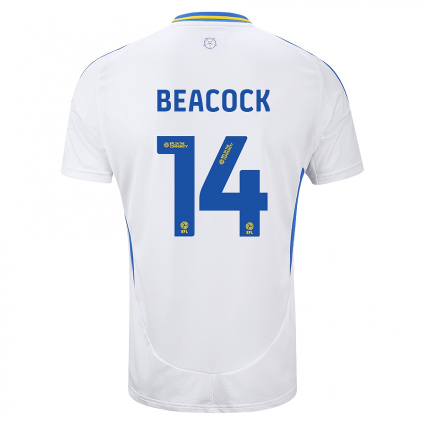 Niño Camiseta Molly Beacock #14 Blanco Azul 1ª Equipación 2024/25 La Camisa Perú