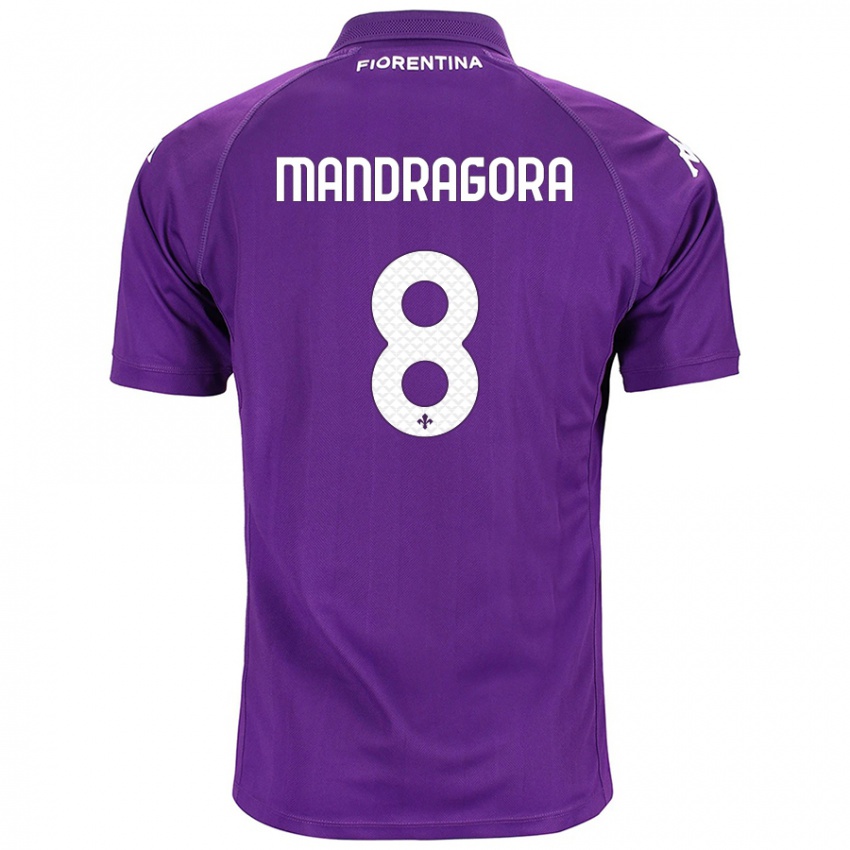 Niño Camiseta Rolando Mandragora #8 Morado 1ª Equipación 2024/25 La Camisa Perú