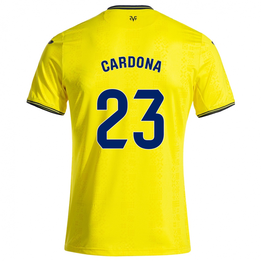 Niño Camiseta Sergi Cardona #23 Amarillo Negro 1ª Equipación 2024/25 La Camisa Perú