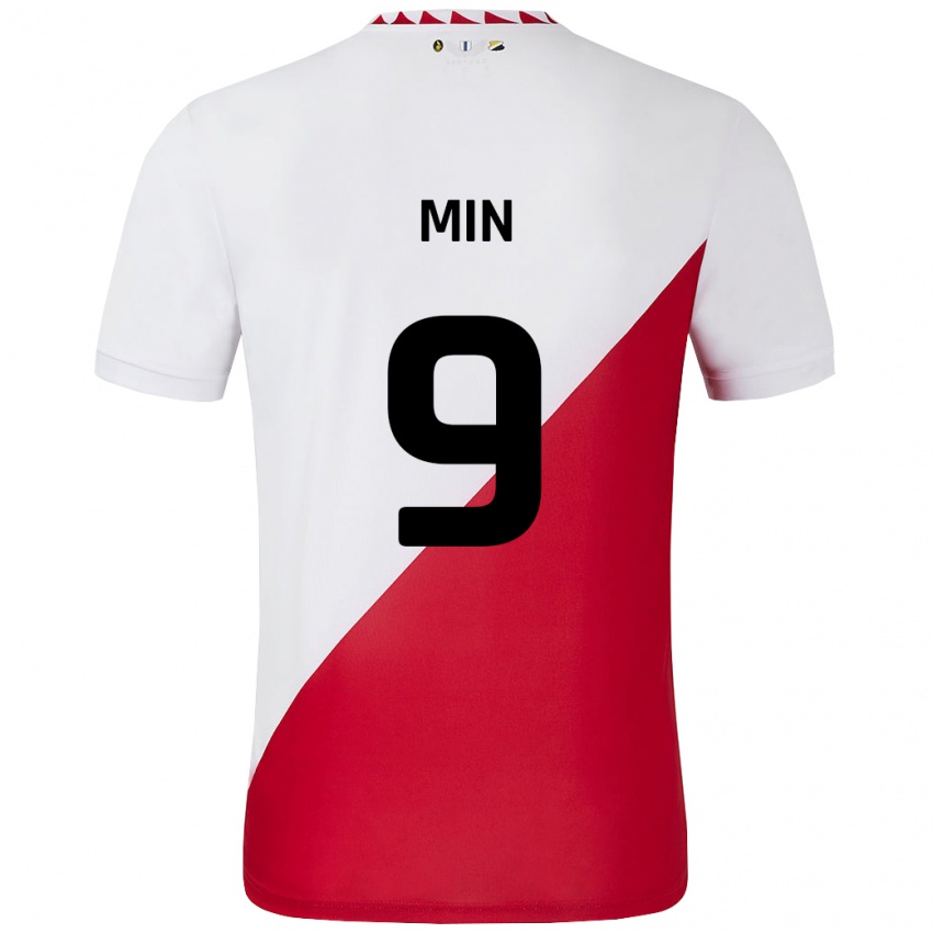 Niño Camiseta David Min #9 Blanco Rojo 1ª Equipación 2024/25 La Camisa Perú