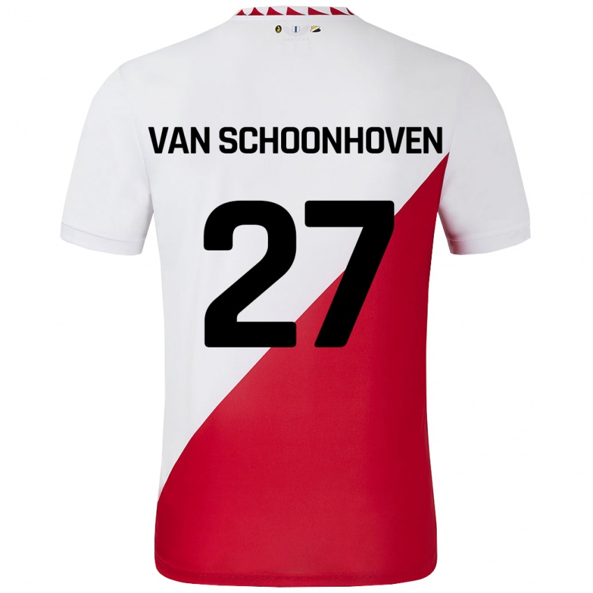 Niño Camiseta Nurija Van Schoonhoven #27 Blanco Rojo 1ª Equipación 2024/25 La Camisa Perú