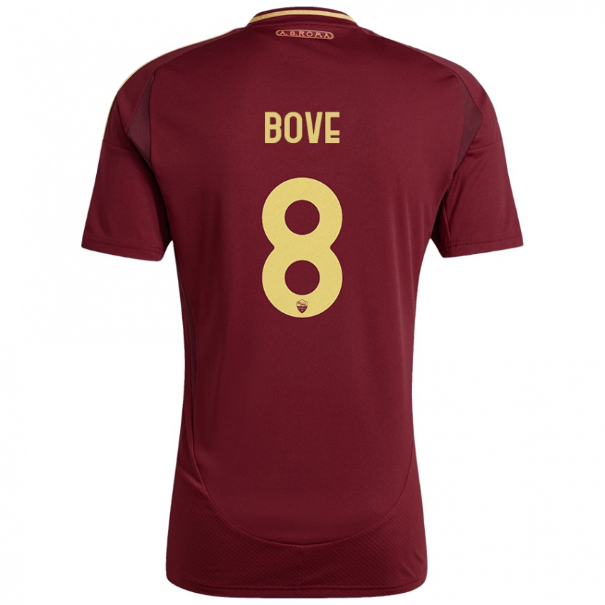 Niño Camiseta Edoardo Bove #8 Rojo Marrón Dorado 1ª Equipación 2024/25 La Camisa Perú