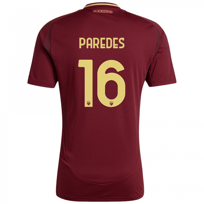 Niño Camiseta Leandro Paredes #16 Rojo Marrón Dorado 1ª Equipación 2024/25 La Camisa Perú