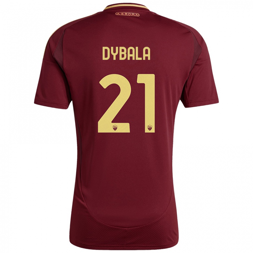 Niño Camiseta Paulo Dybala #21 Rojo Marrón Dorado 1ª Equipación 2024/25 La Camisa Perú