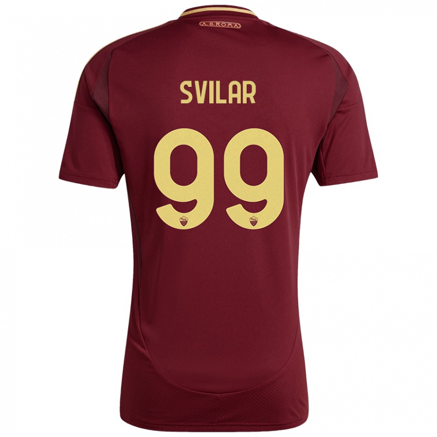 Niño Camiseta Mile Svilar #99 Rojo Marrón Dorado 1ª Equipación 2024/25 La Camisa Perú