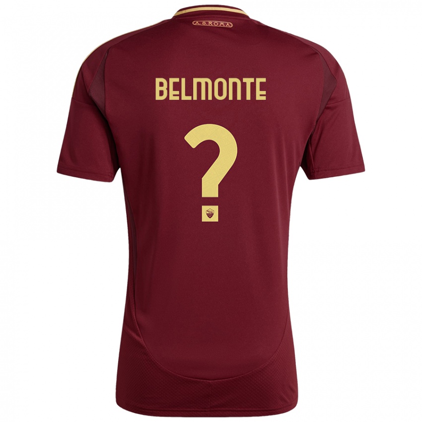 Niño Camiseta Samuele Belmonte #0 Rojo Marrón Dorado 1ª Equipación 2024/25 La Camisa Perú