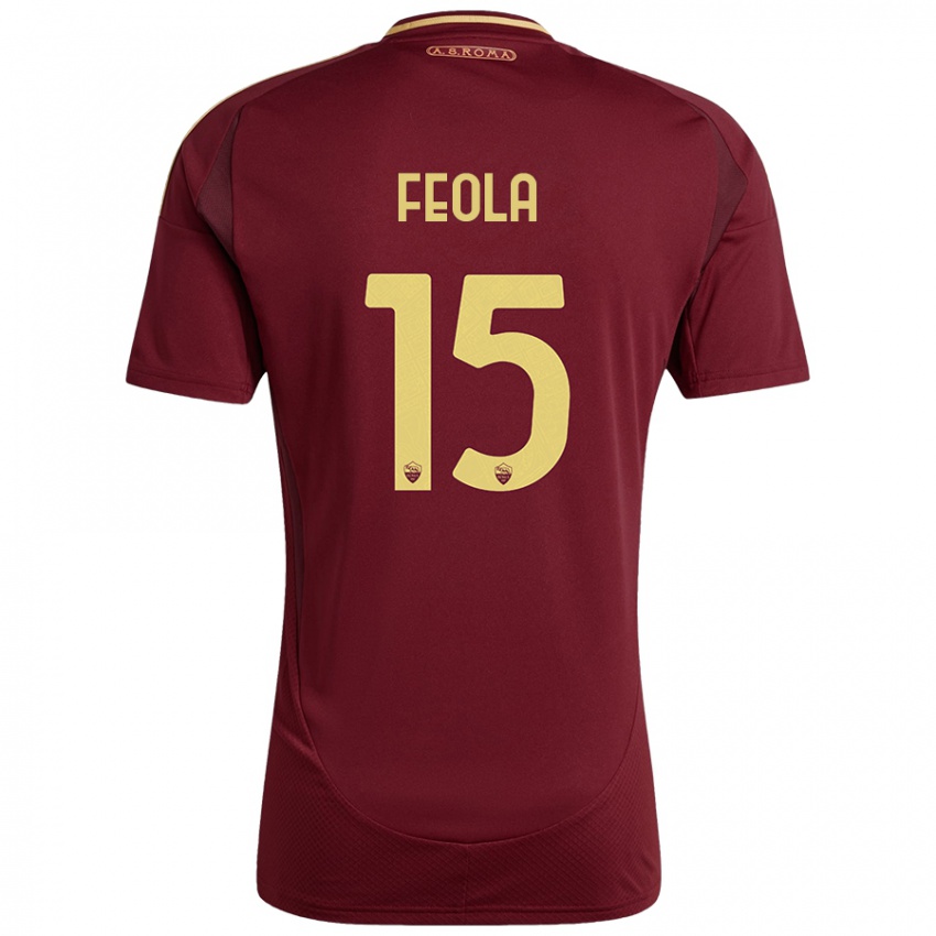 Niño Camiseta William Feola #15 Rojo Marrón Dorado 1ª Equipación 2024/25 La Camisa Perú