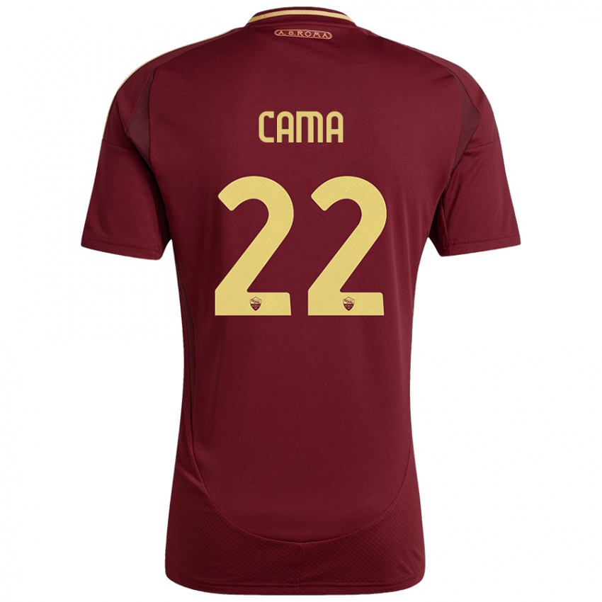 Niño Camiseta Cristian Cama #22 Rojo Marrón Dorado 1ª Equipación 2024/25 La Camisa Perú