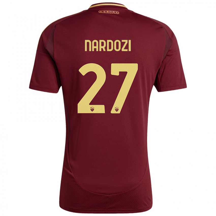 Niño Camiseta Manuel Nardozi #27 Rojo Marrón Dorado 1ª Equipación 2024/25 La Camisa Perú