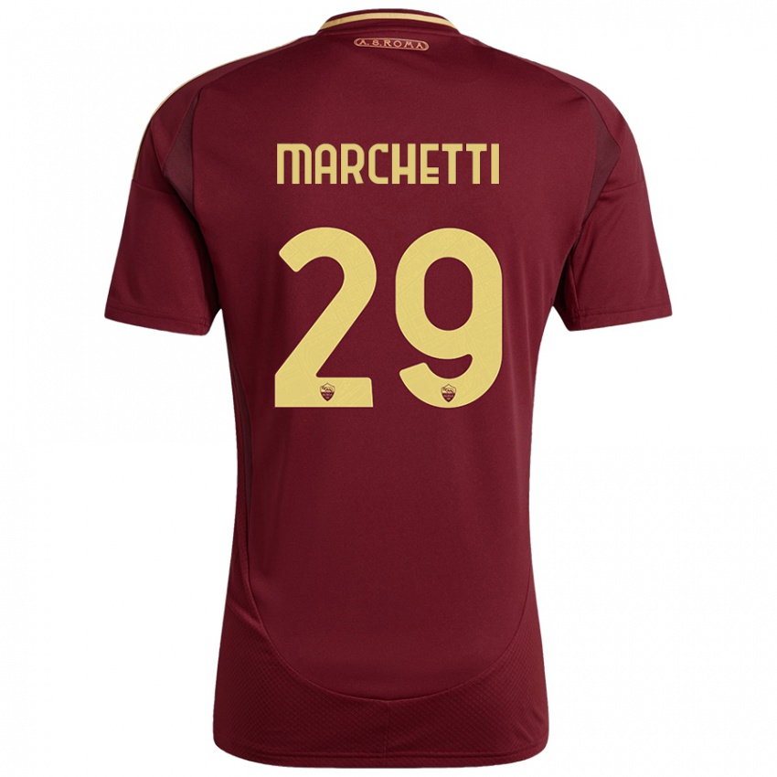 Niño Camiseta Tommaso Marchetti #29 Rojo Marrón Dorado 1ª Equipación 2024/25 La Camisa Perú