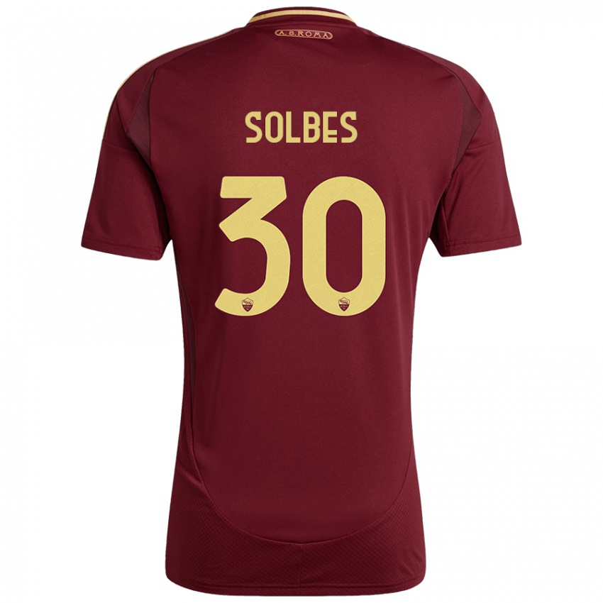 Niño Camiseta Ricardo Solbes #30 Rojo Marrón Dorado 1ª Equipación 2024/25 La Camisa Perú