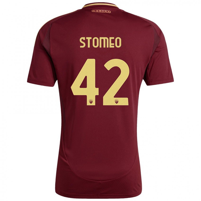 Niño Camiseta Giorgio Stomeo #42 Rojo Marrón Dorado 1ª Equipación 2024/25 La Camisa Perú